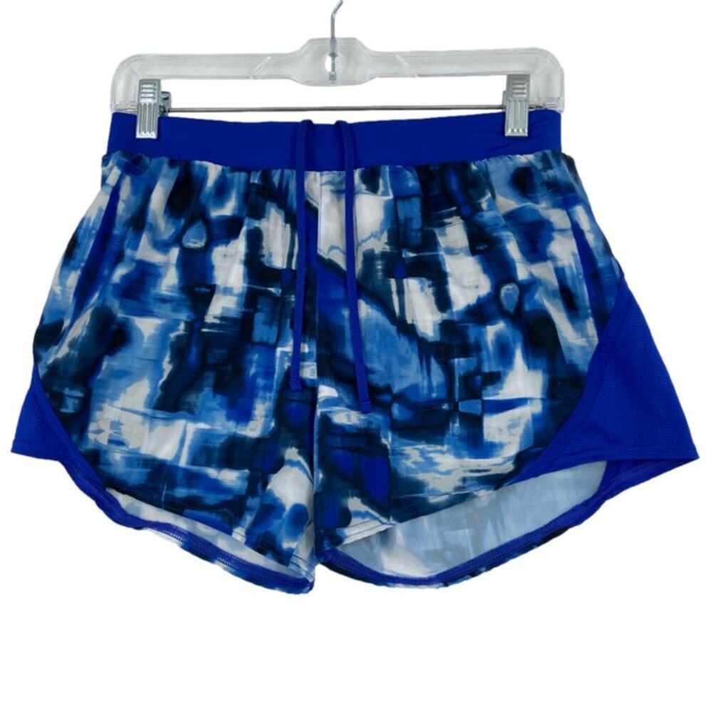 Under Armour Running Shorts Size S Blue Abstract Brief Lined Drawstring HeatGear